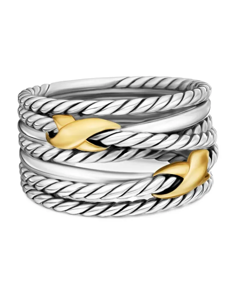 David Yurman 18kt Double X Crossover Gelbgold- und Sterlingsilberring 13mm Silber