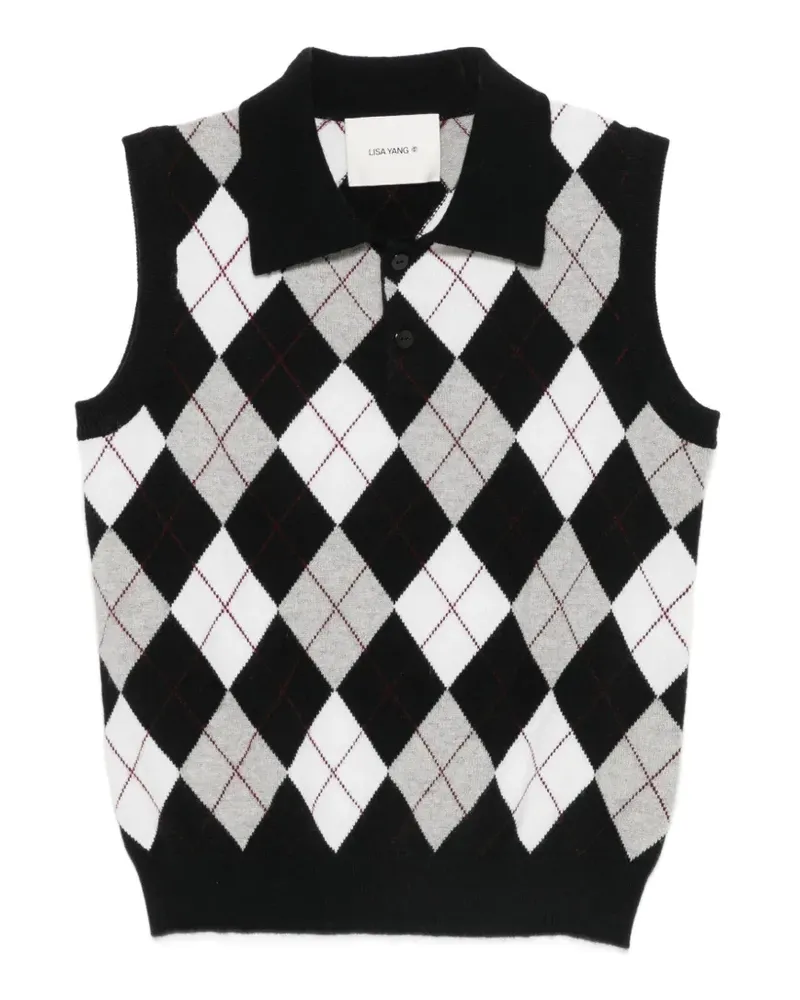 Lisa Yang Anwen Poloshirt mit Argyle-Muster - Schwarz Schwarz