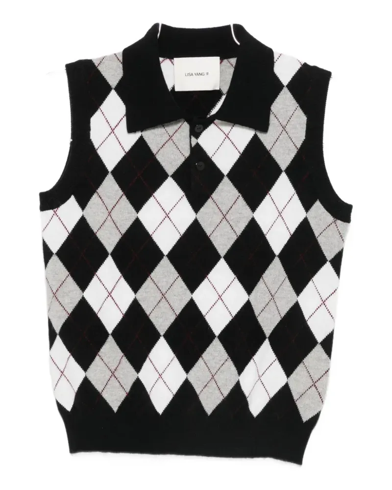 Lisa Yang Anwen Poloshirt mit Argyle-Muster - Schwarz Schwarz