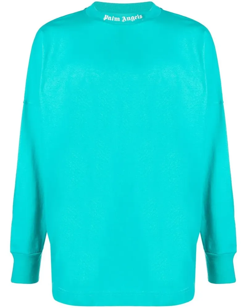 Palm Angels Langarmshirt mit Logo-Print - Blau Blau