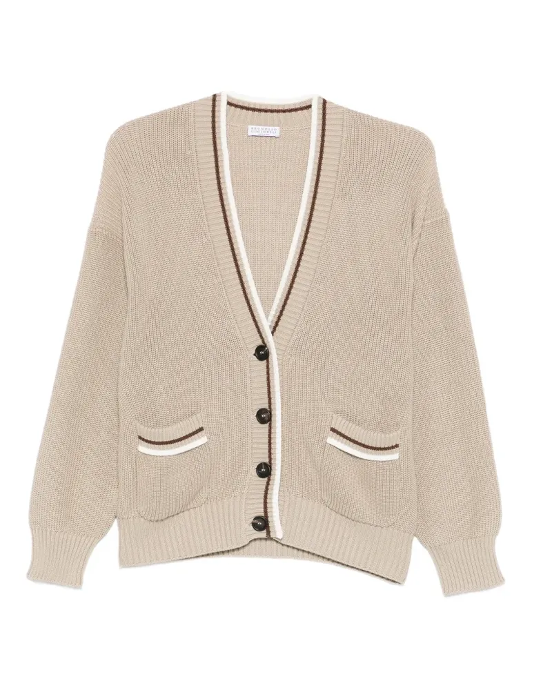 Brunello Cucinelli buttoned striped-detail cardigan - Nude Nude