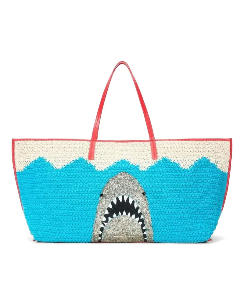 STAUD Gehäkelter Tote Bag mit Pailletten - Blau Blau