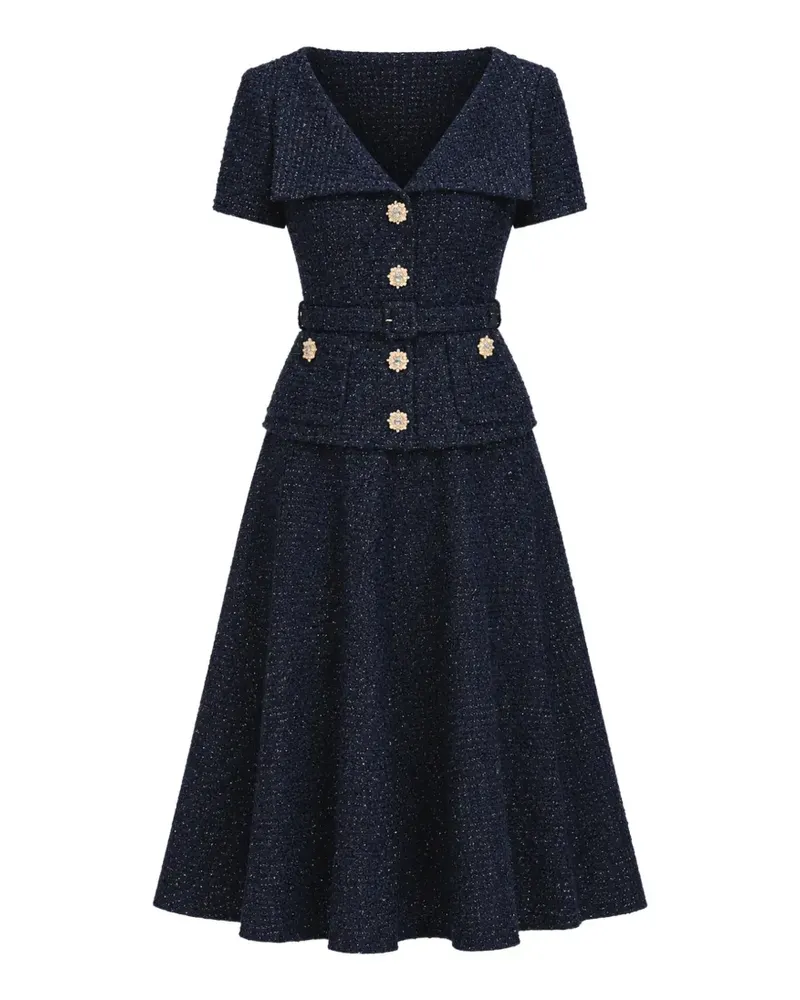 Self-Portrait navy boucle tailored midi dress - Blau Blau
