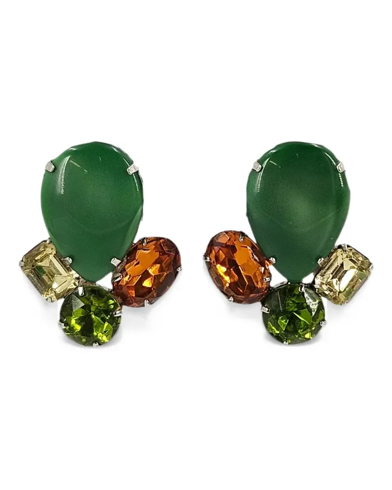Madison 1980s cabochon rhinestone clip-on earrings - Silber Silber