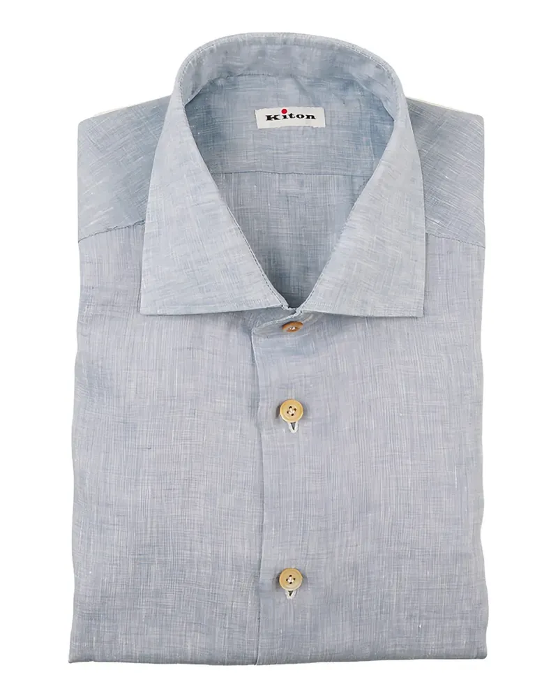 Kiton slub-texture spread-collar shirt - Blau Blau