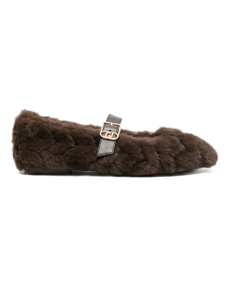 Liu Jo braided faux-fur ballet flats - Braun Braun