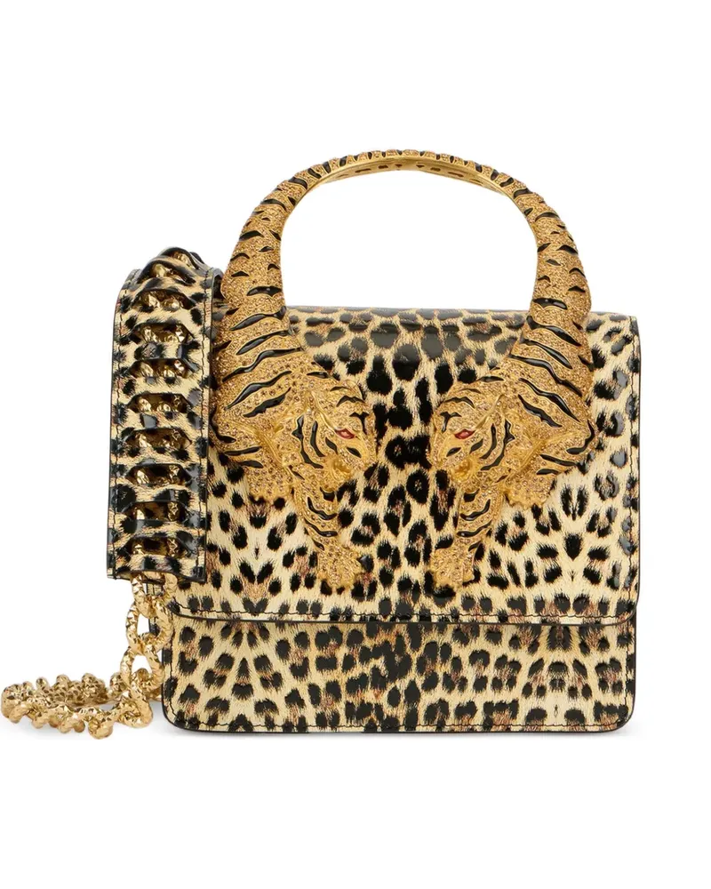 Roberto Cavalli Mittelgroße Roar Tote Bag mit Leopardenprint und Tiger-Plakette - Nude Nude