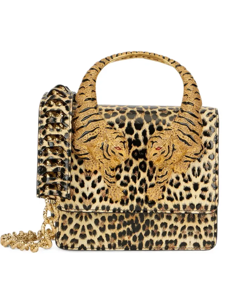 Roberto Cavalli Mittelgroße Roar Tote Bag mit Leopardenprint und Tiger-Plakette - Nude Nude