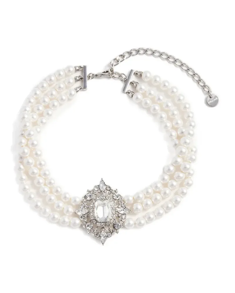 Self-Portrait crystal pearl necklace - Silber Silber