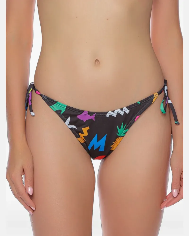 Moschino graphic-print side-tie bikini bottoms - Schwarz Schwarz
