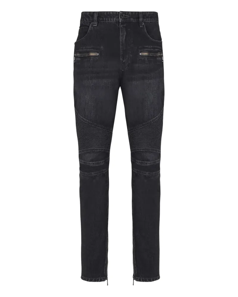 Balmain Biker Jeans mit Reißverschlussdetail - Schwarz Schwarz