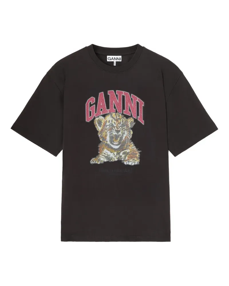 Ganni T-Shirt mit Tiger - Grau Grau