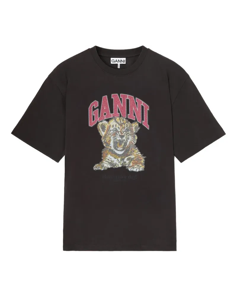 Ganni logo-print T-shirt - Grau Grau