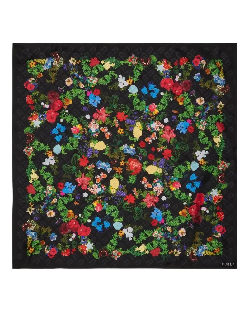 Furla Schal mit Blumenprint - Schwarz Schwarz