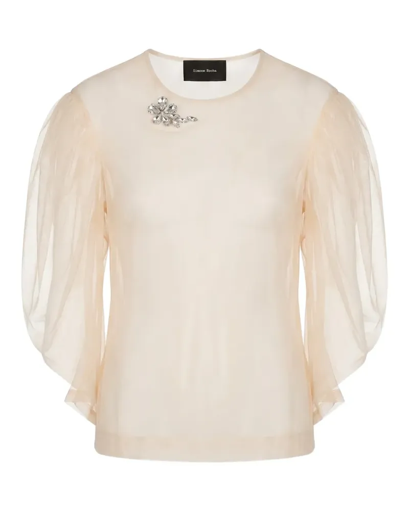 Simone Rocha crystal-embellished puff-sleeve top - Nude Nude