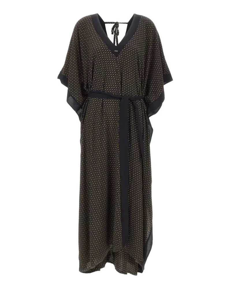 HUGO BOSS monogram-print belted caftan maxi dress - Schwarz Schwarz