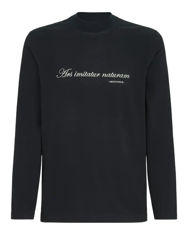 Brunello Cucinelli Langarmshirt aus Baumwolljersey mit Stehkragen und Stickerei - Schwarz Schwarz