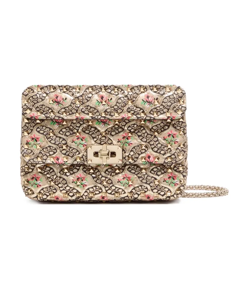 Valentino Garavani Kleine Rockstud Spike Tasche aus Papier Floral-Jacquard - Nude Nude