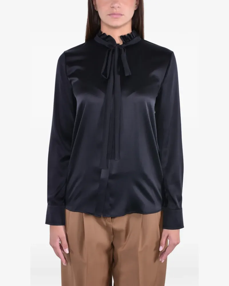 Max Mara Bluse mit Rüschenkragen und Schleife - Schwarz Schwarz