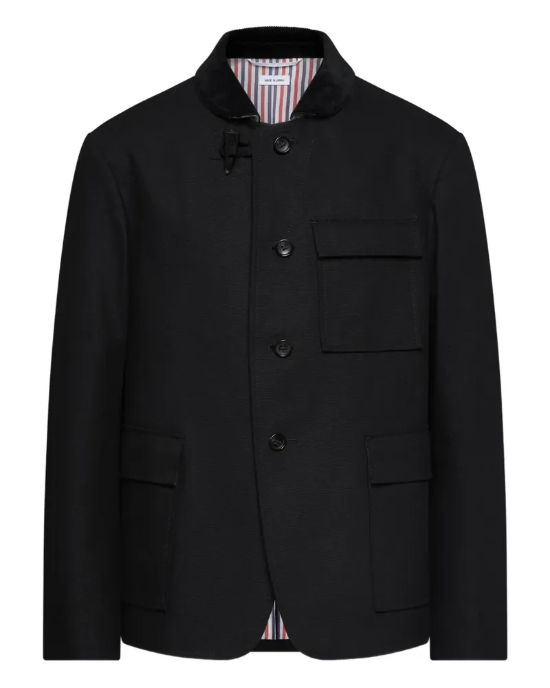 Thom Browne Jacke mit aufgesetzter Tasche am Samtkragen - Schwarz Schwarz