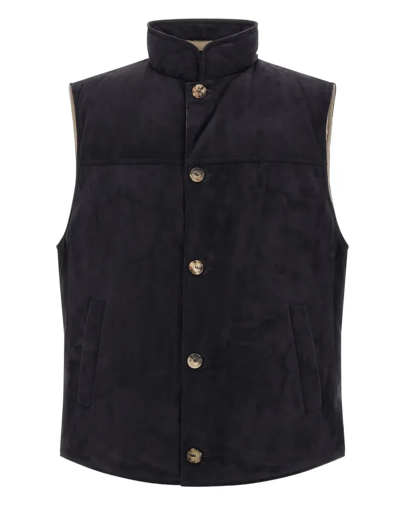 Brunello Cucinelli Wildlederweste mit Stehkragen - Blau Blau