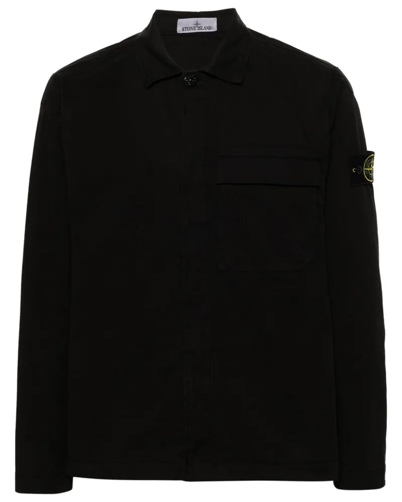 Stone Island Gabardine-Hemd mit Kompass-Patch Schwarz