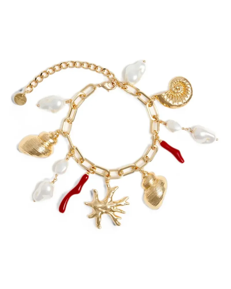 Self-Portrait Armband mit Kunstperlen und Korallenanhänger - Gold Gold