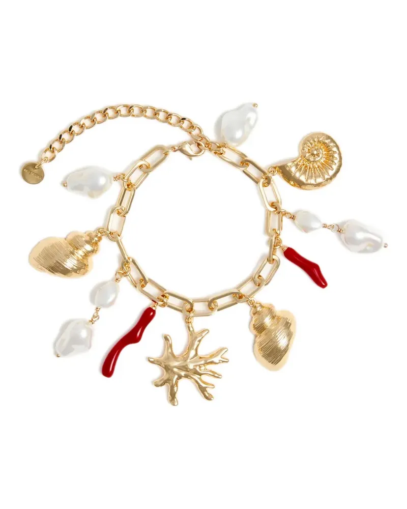 Self-Portrait faux-pearl coral-charm bracelet - Gold Gold