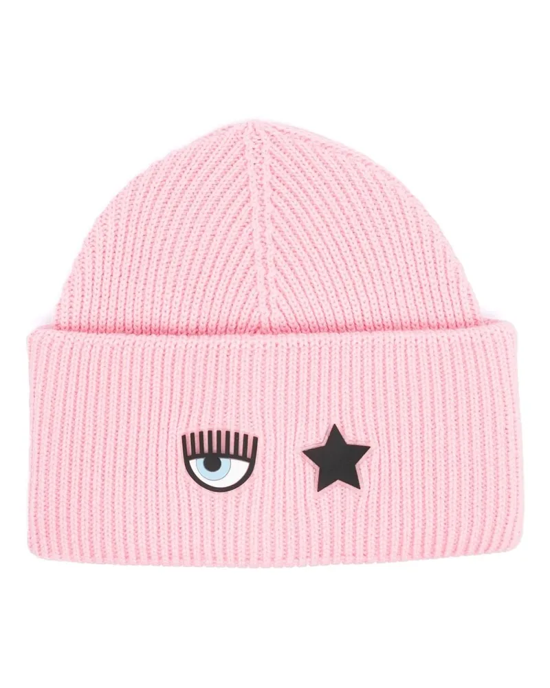Chiara Ferragni Gerippte Beanie mit Logo-Patch - Rosa Rosa