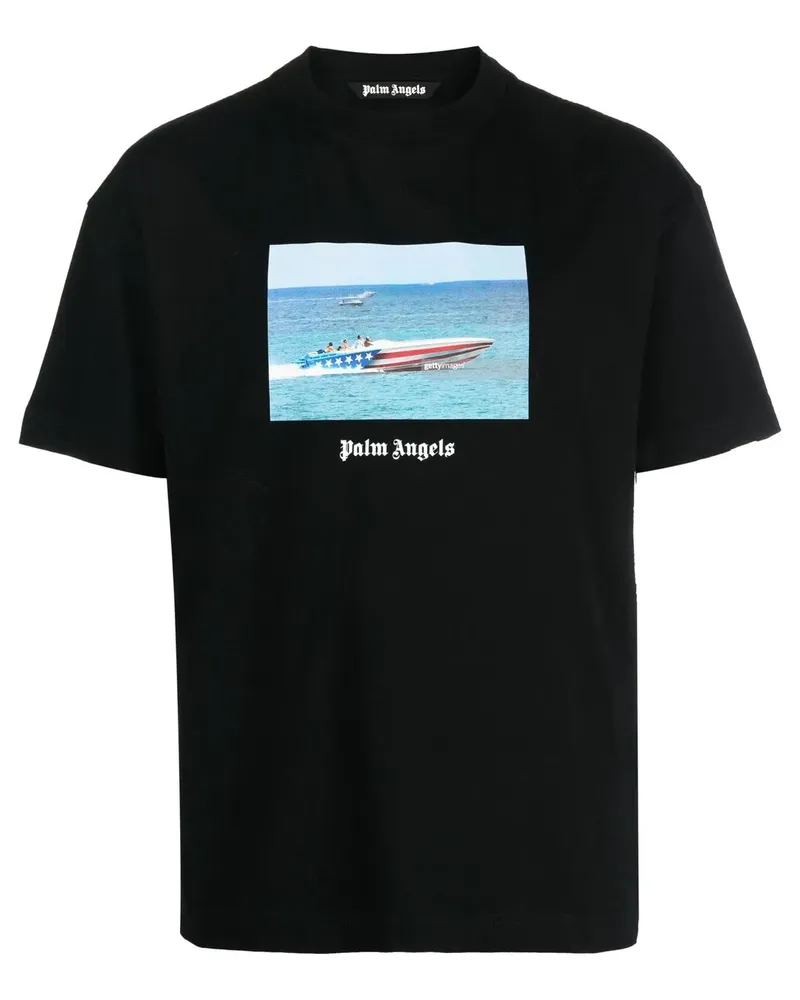 Palm Angels T-Shirt mit Getty Speedboat-Print - Schwarz Schwarz