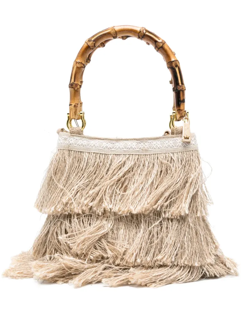 La Milanesa small Jucca fringed tote bag - Nude Nude