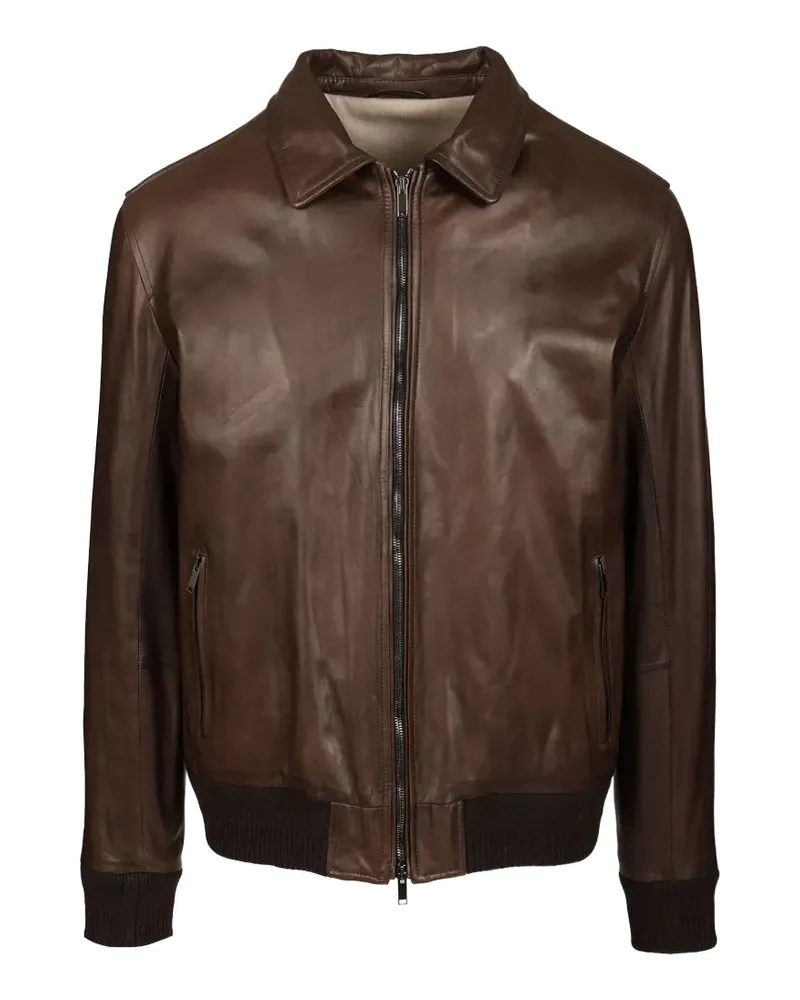 Al Duca D’Aosta 1902 ribbed-trim leather jacket - Braun Braun