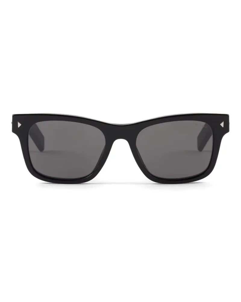 Prada Eckige Sonnenbrille mit Metall-Schild - Schwarz Schwarz
