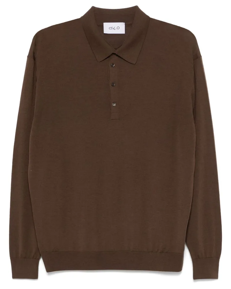 D4.0 Fein gestricktes Poloshirt - Braun Braun
