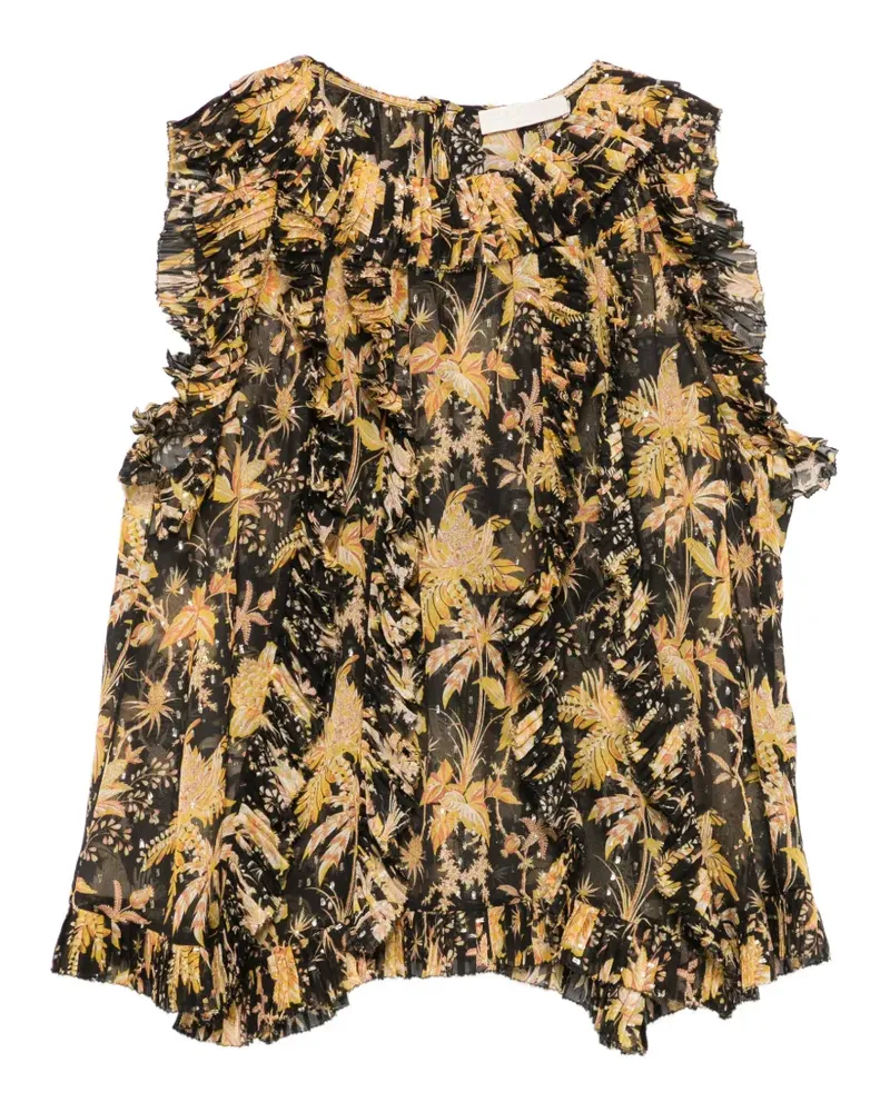 Ulla Johnson Gerüschtes Sabra Oberteil mit Blumen-Print - Schwarz Schwarz