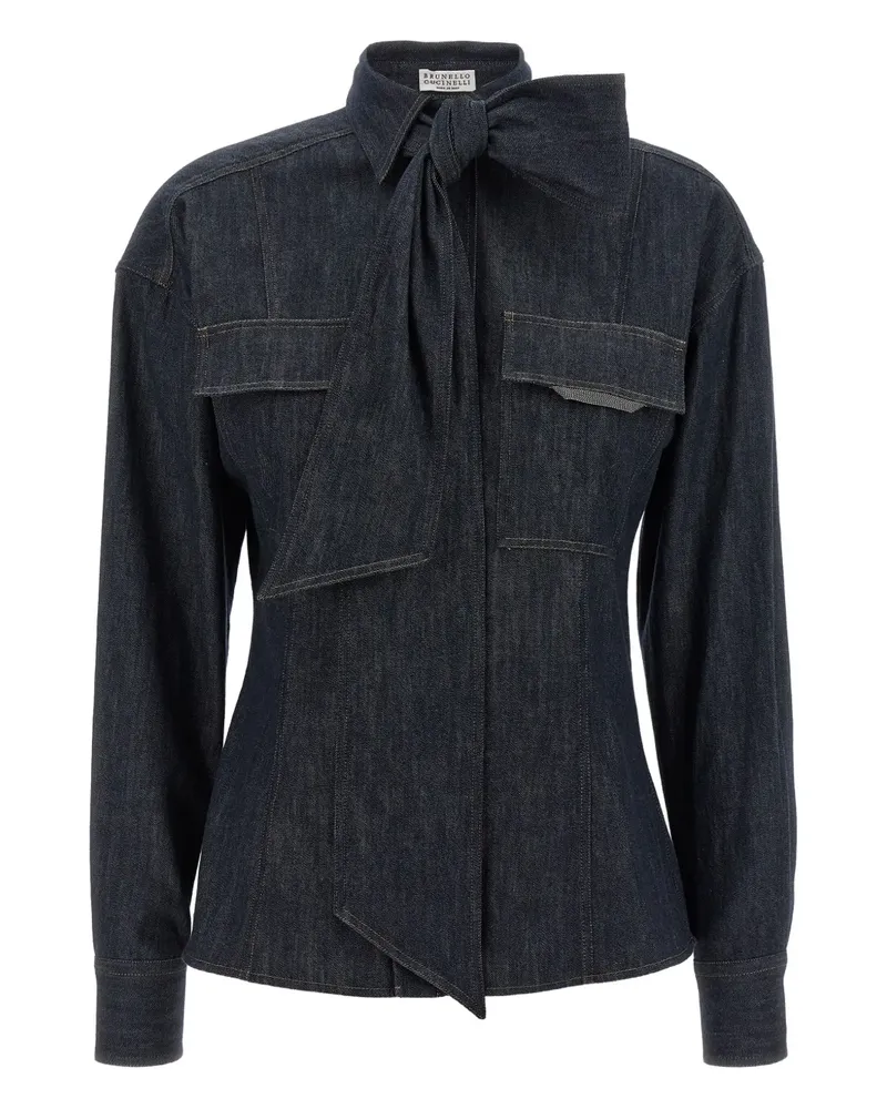 Brunello Cucinelli Jeanshemd mit Fliege - Blau Blau