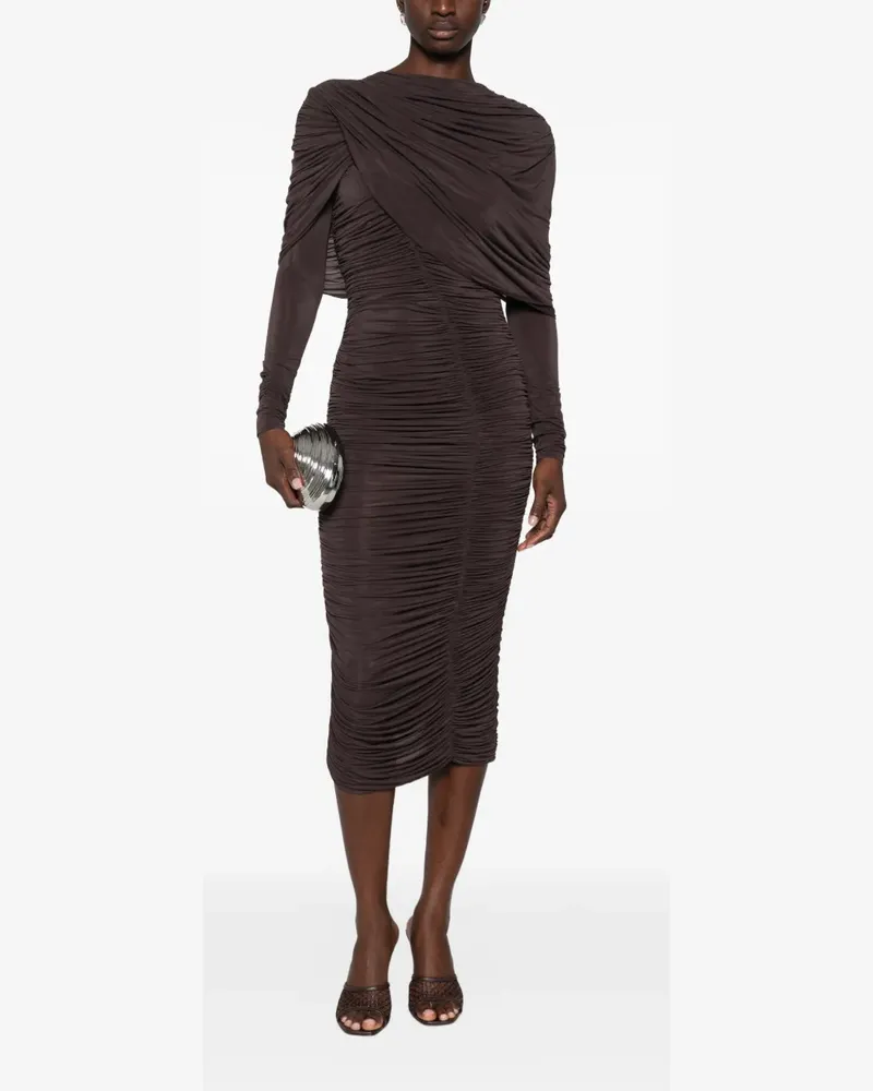 Magda Butrym ruched draped-detail midi dress - Braun Braun
