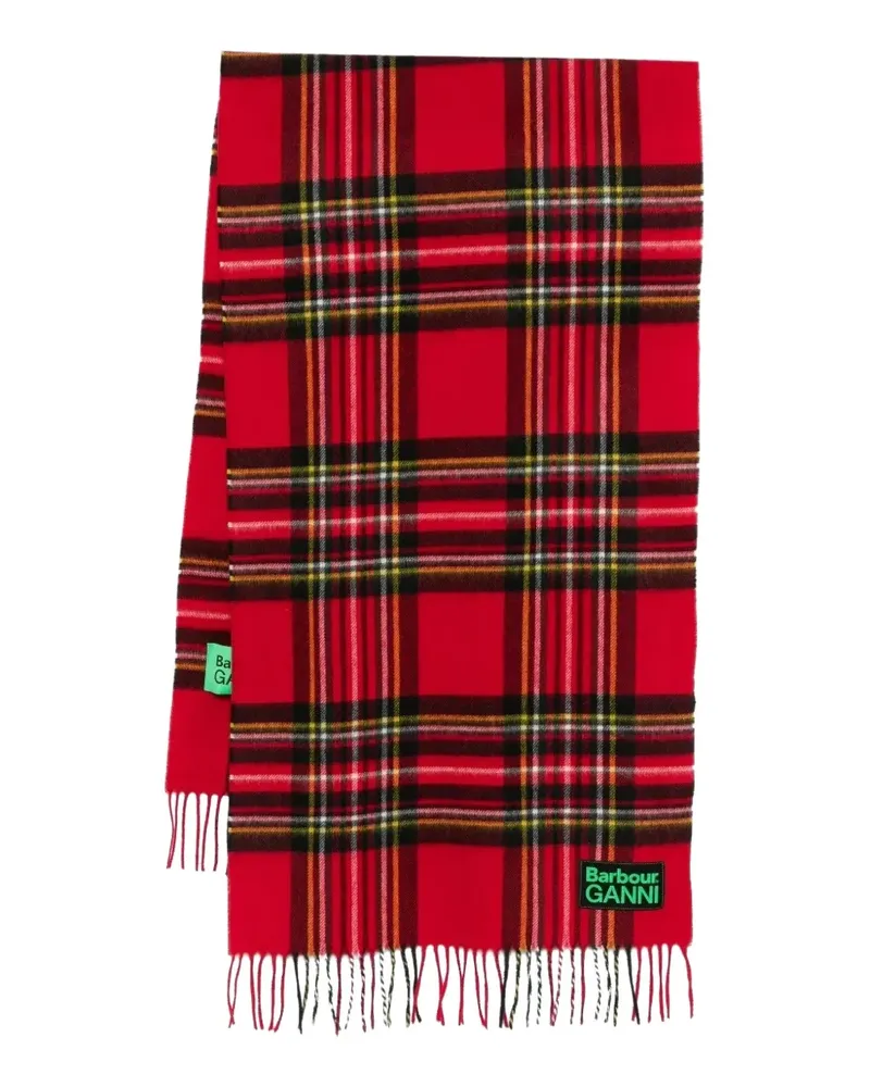 Ganni x Barbour tartan fringed scarf - Rot Rot