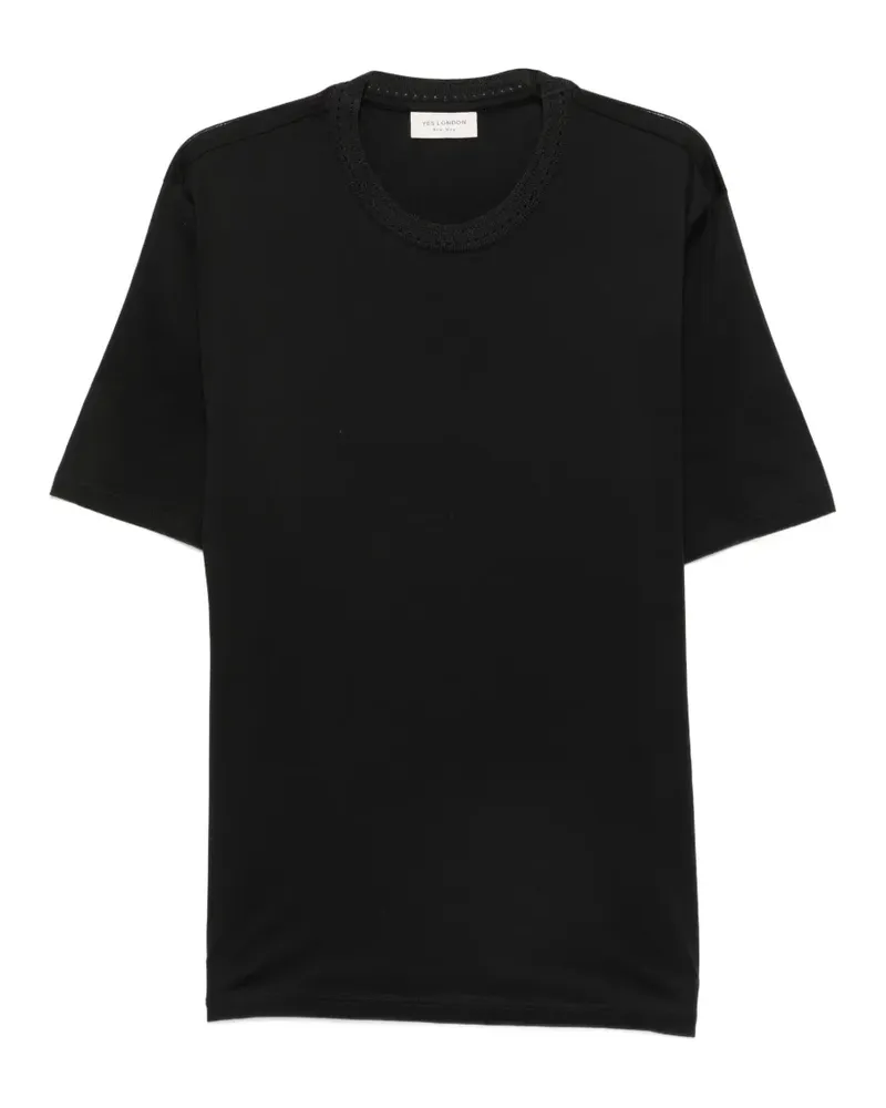 Yes London T-Shirt mit perforiertem Besatz - Schwarz Schwarz