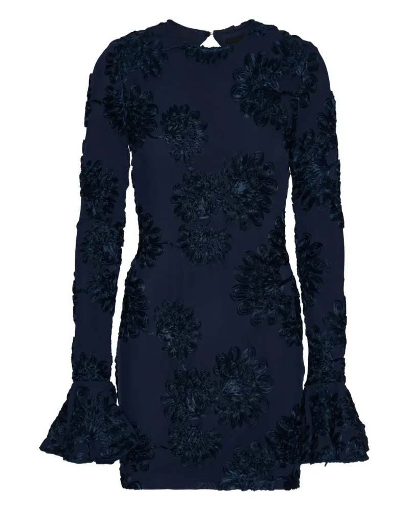 ROTATE Birger Christensen 3D Mesh-Minikleid mit Blumen - Blau Blau