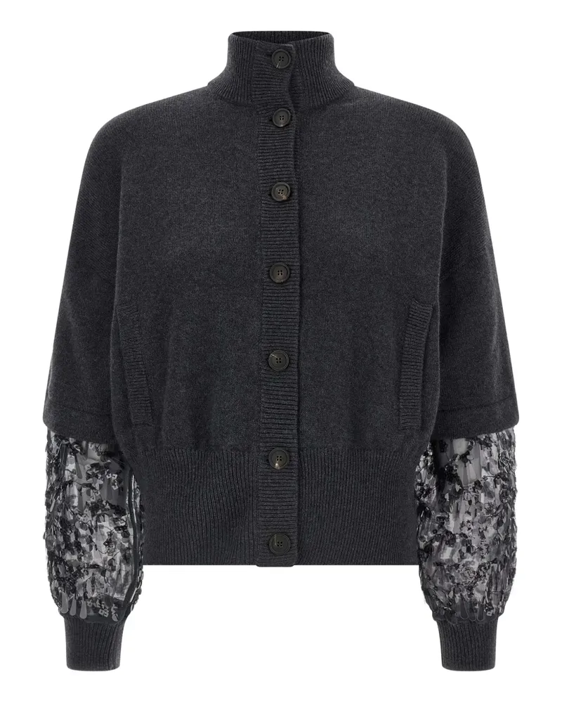 Brunello Cucinelli Cardigan aus Kaschmir mit Paillettenärmeln - Grau Grau