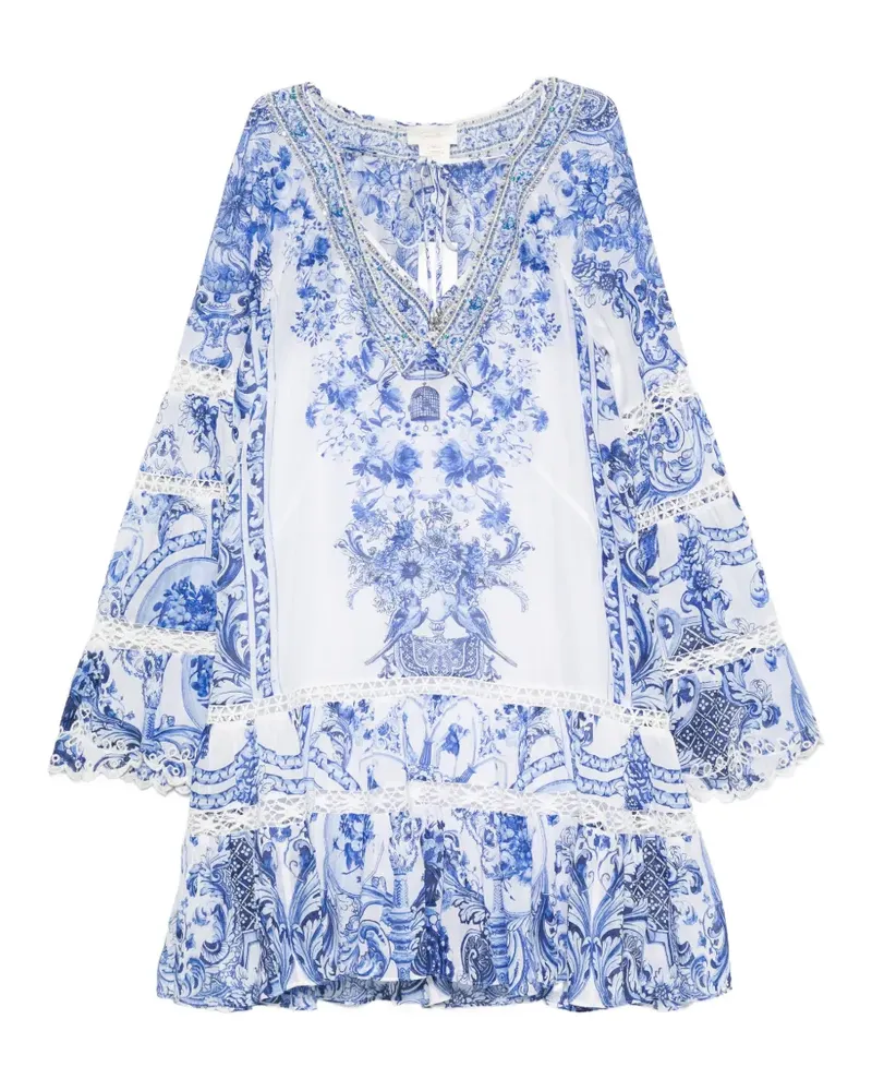 Camilla crystal-embellished floral-print mini dress - Weiß Weiß