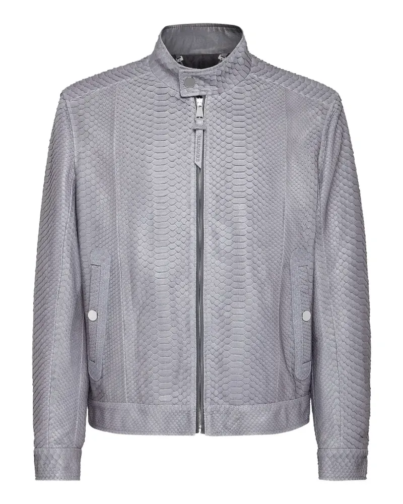 Billionaire python leather biker jacket - Grau Grau