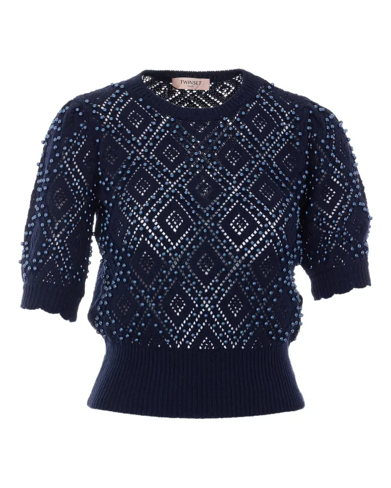 Twin-Set pearl-embellished knitted T-shirt - Blau Blau
