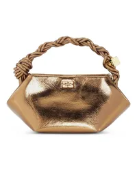 Ganni Mini Bou Tote Bag im Metallic-Look Gold