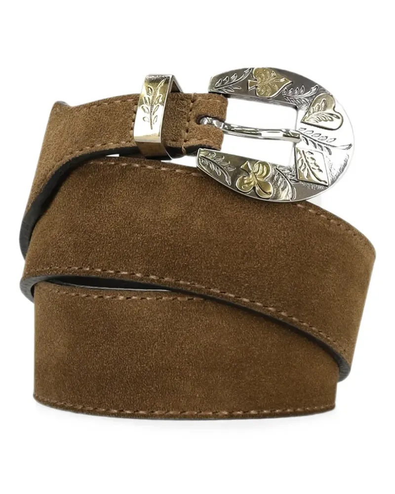 Fortela Salish engraved-buckle suede belt - Braun Braun