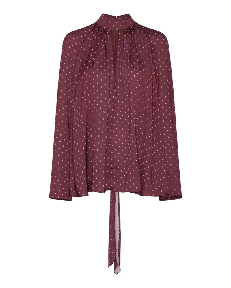 ROTATE Birger Christensen dot satin bow shirt dark red Rot