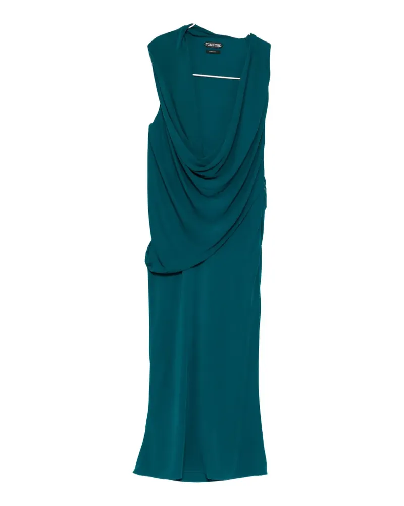 Tom Ford draped-neckline sleeveless midi dress - Blau Blau