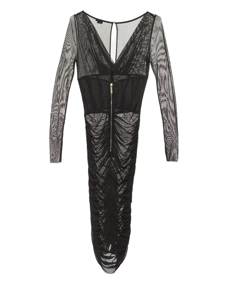 Elisabetta Franchi Gerafftes Mesh-Kleid - Schwarz Schwarz