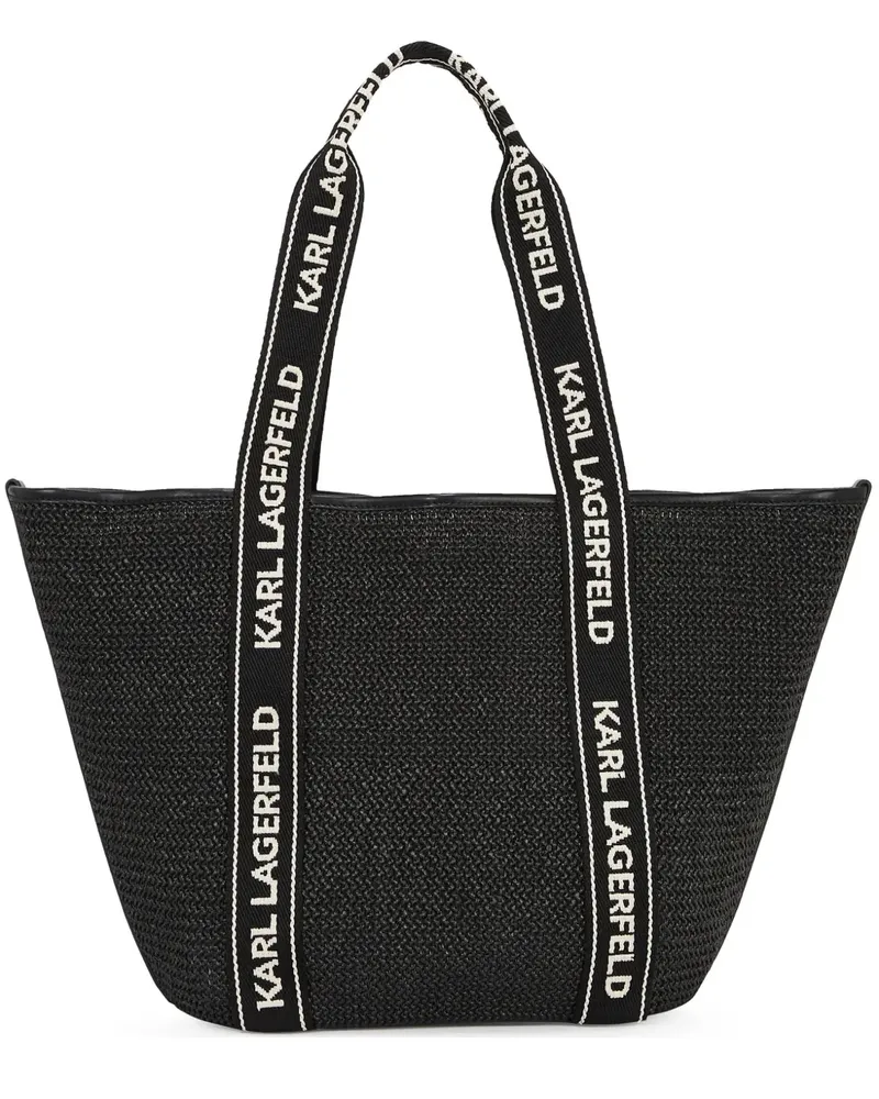 Karl Lagerfeld Signature Strandtasche aus Raffiabast - Schwarz Schwarz